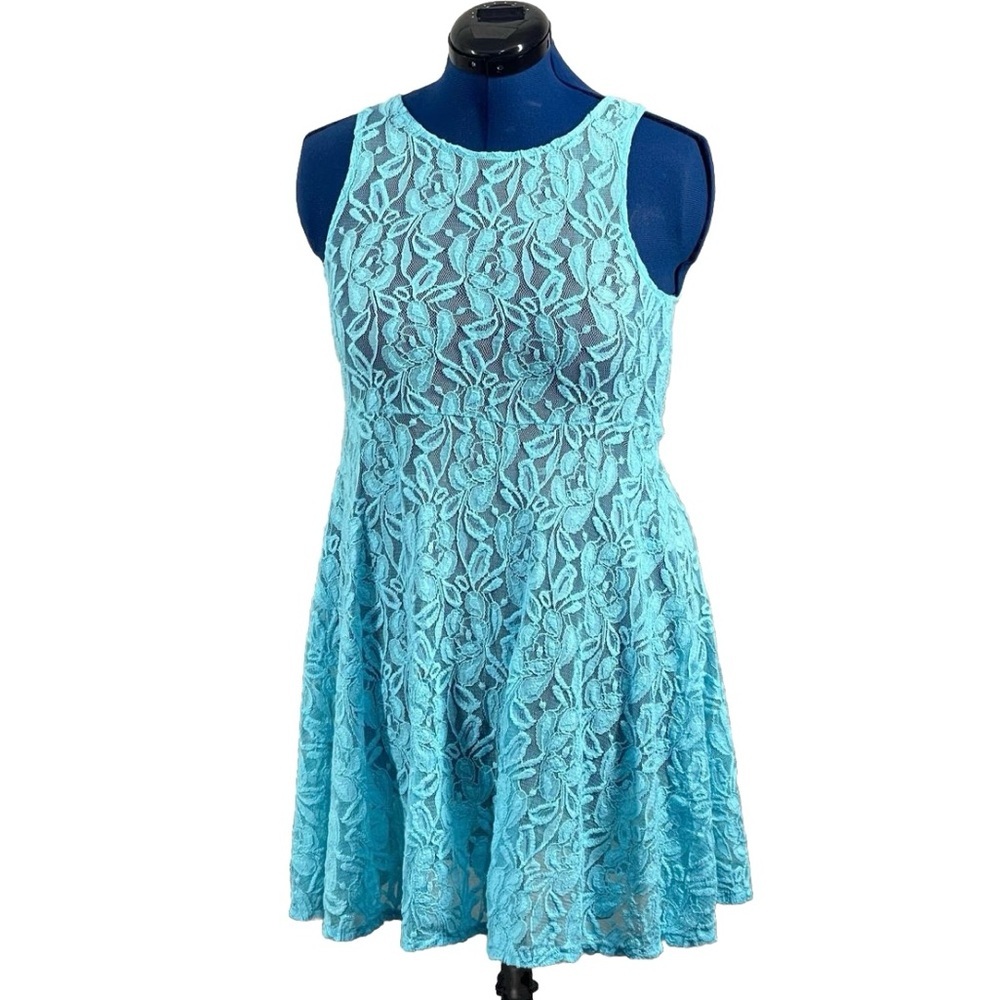 Free people miles of lace dress snow cone blue Sz S/P Cocktail Lacey Tank Dress